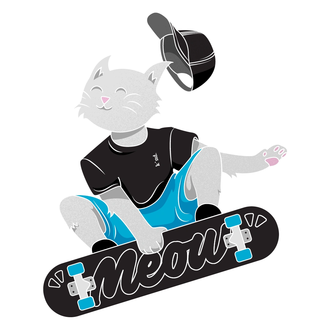 Kind Design Skater Cat Illustration